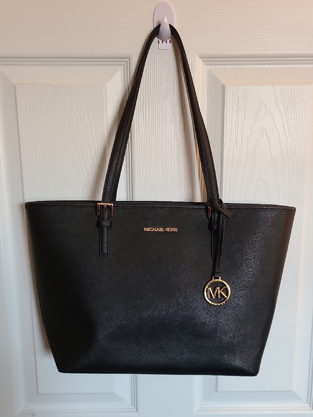 MICHAEL KORS Black Leather Tote With Gold Accents